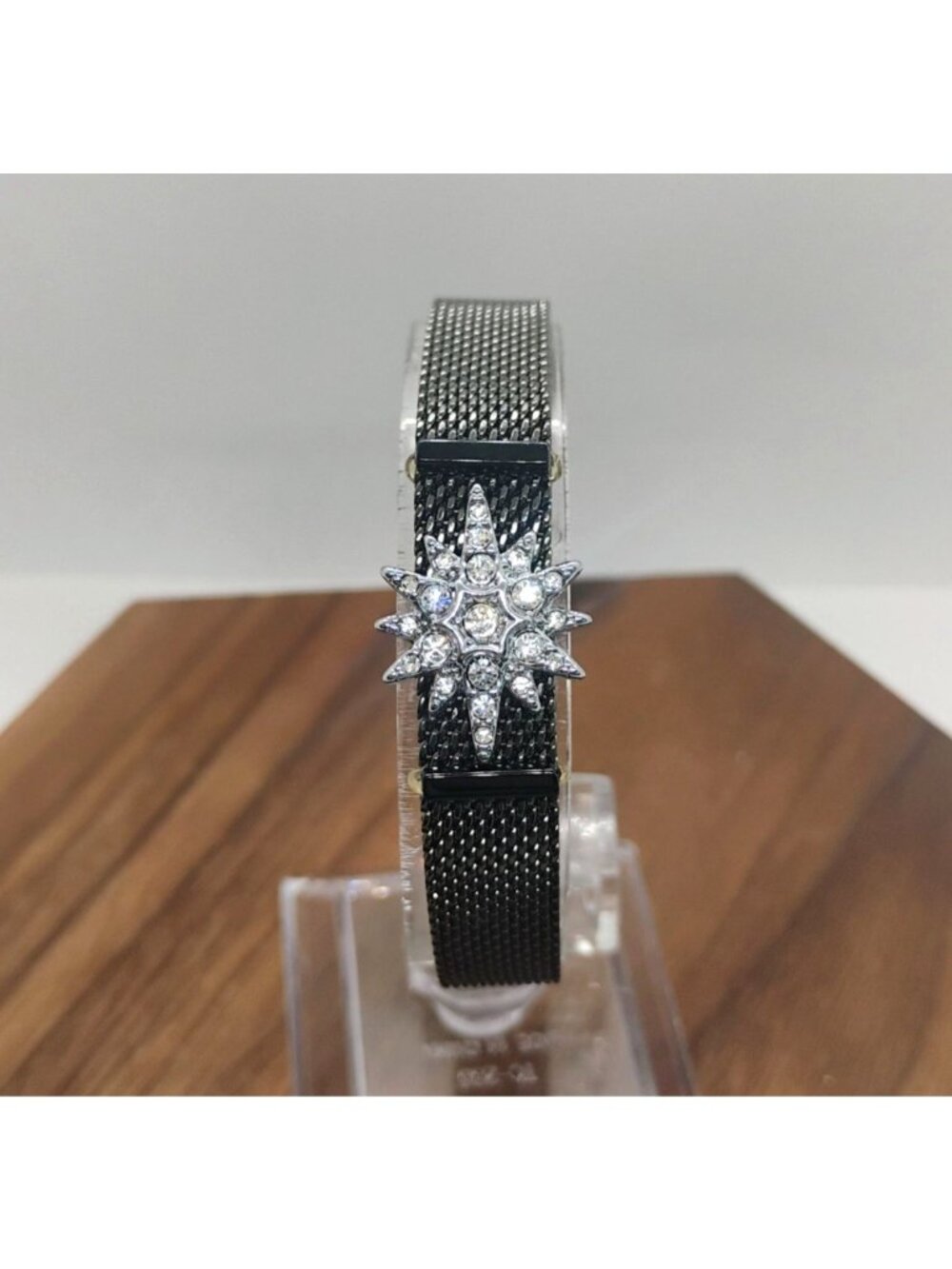 Keep Collective Mesh Silver Tone Slide Bracelet w/Rhinestone Starburst